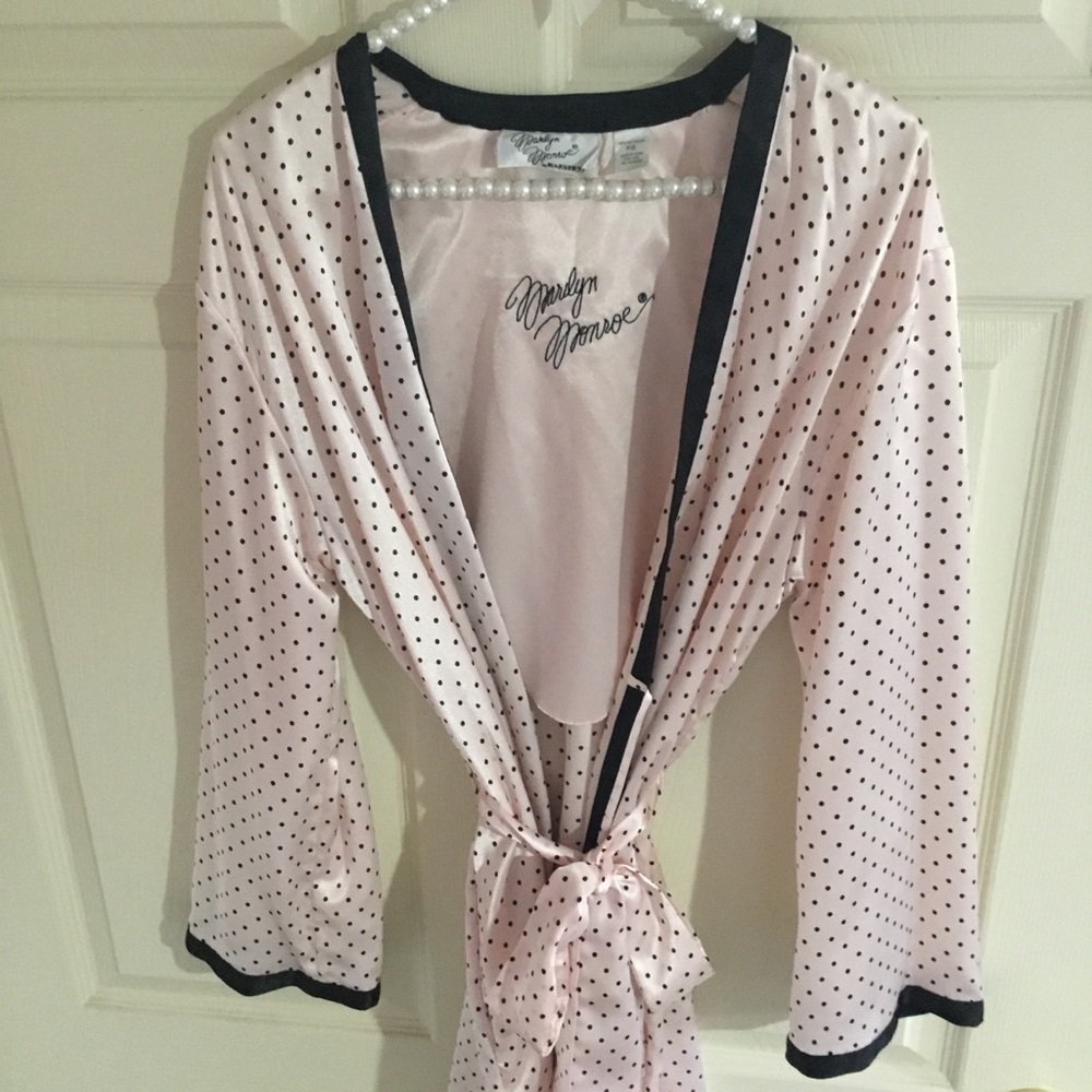 Vintage Pink and Black Polka Dot Satin Robe